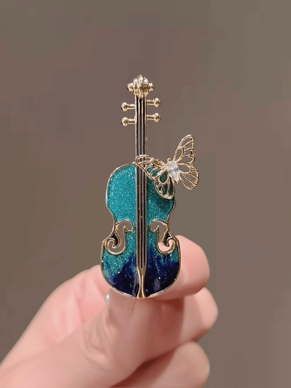 Violin Brooch with Butterfly Accent